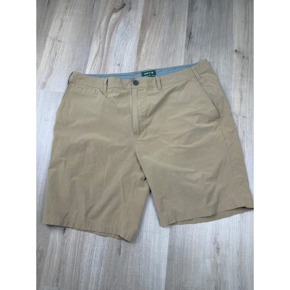 Orvis Mens Khaki‎ Performance Stretch Short Size 40 Tan Flat Front Outdoor NWOT